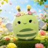 A cute fabric children's toy gift featuring a green bee plush doll with a garland on its head and silver wings Specification image